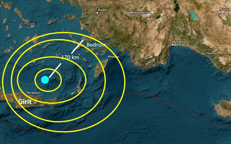 Ege denizinde  Girit'in kuzeyinde deprem  6.1 deprem