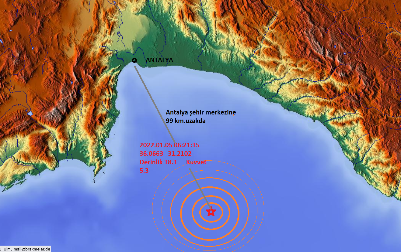Akdenizde Antalya açıklarında deprem.